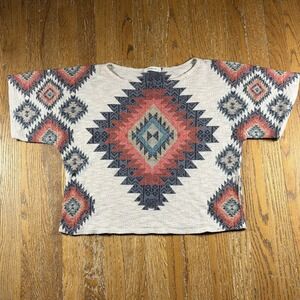 Ginger G Sweater Womens Large Multicolor Aztec Dolman Short Sleeve Boho Tribal